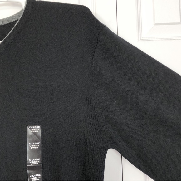 NWT Structure Black & Gray Trim Ribbed Knit V-Neck Sweater XL - Picture 7 of 16